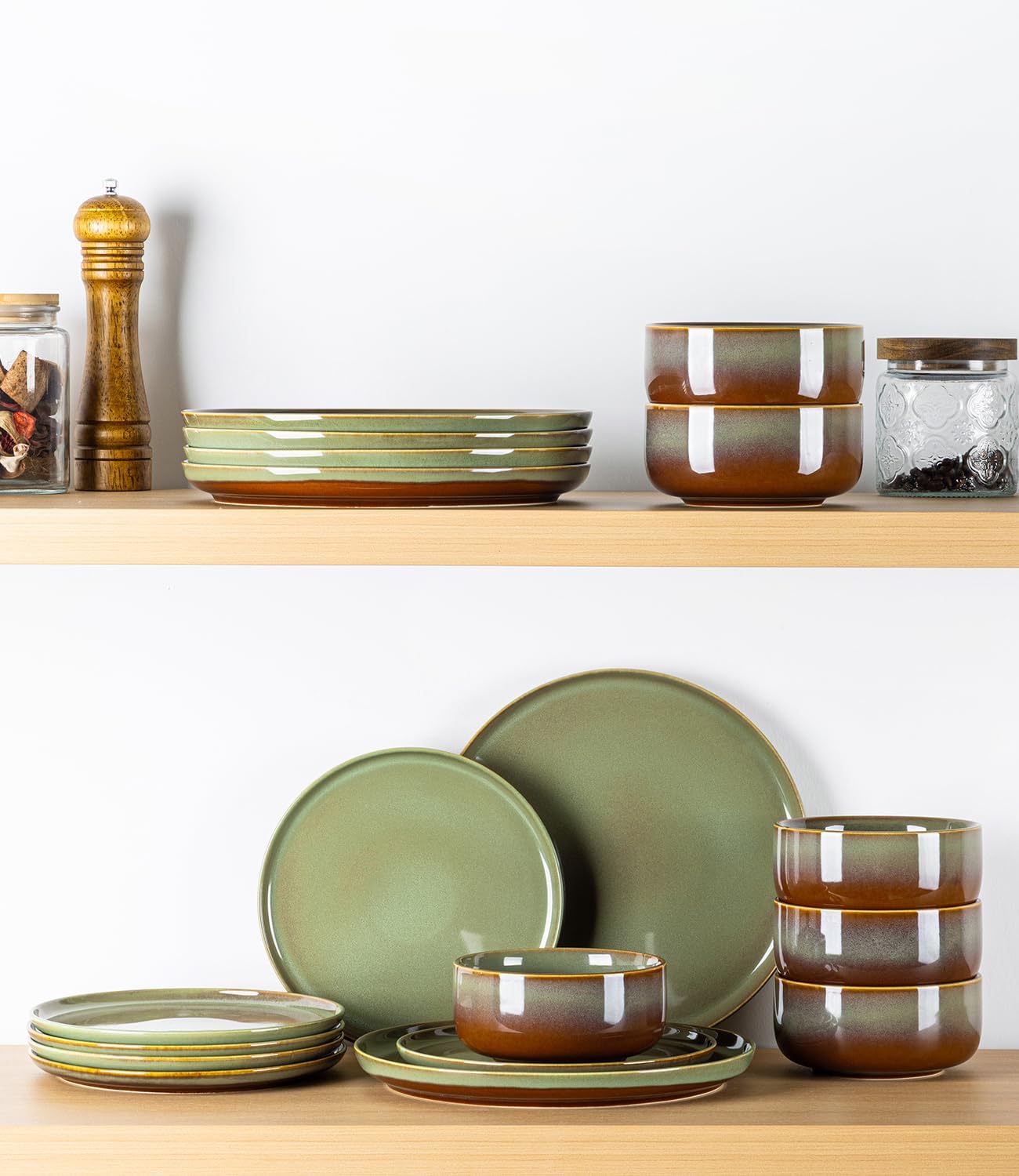 TheTerra 407 Dinnerware Sets for 4,Sage Umber