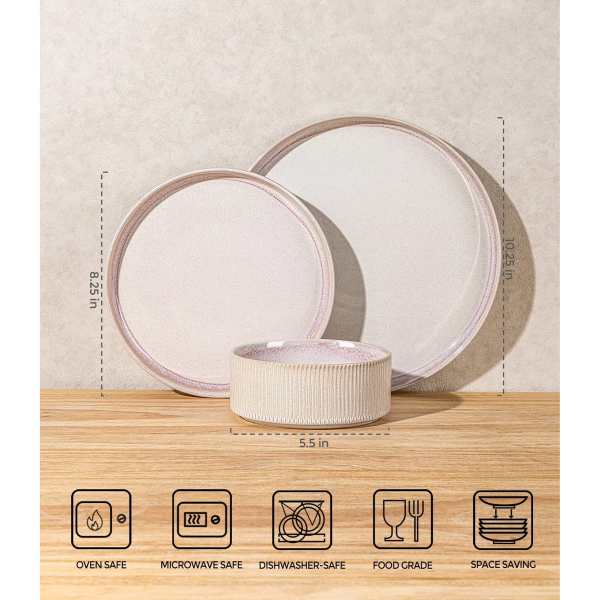 TheTerra Ceramic Dinnerware Sets for 4, 12 Pieces Porcelain Lightweight Plates and Bowls Sets, Scratch Resistant Dish Set, Oven & Microwave & Dishwasher Safe, Primrose Pink