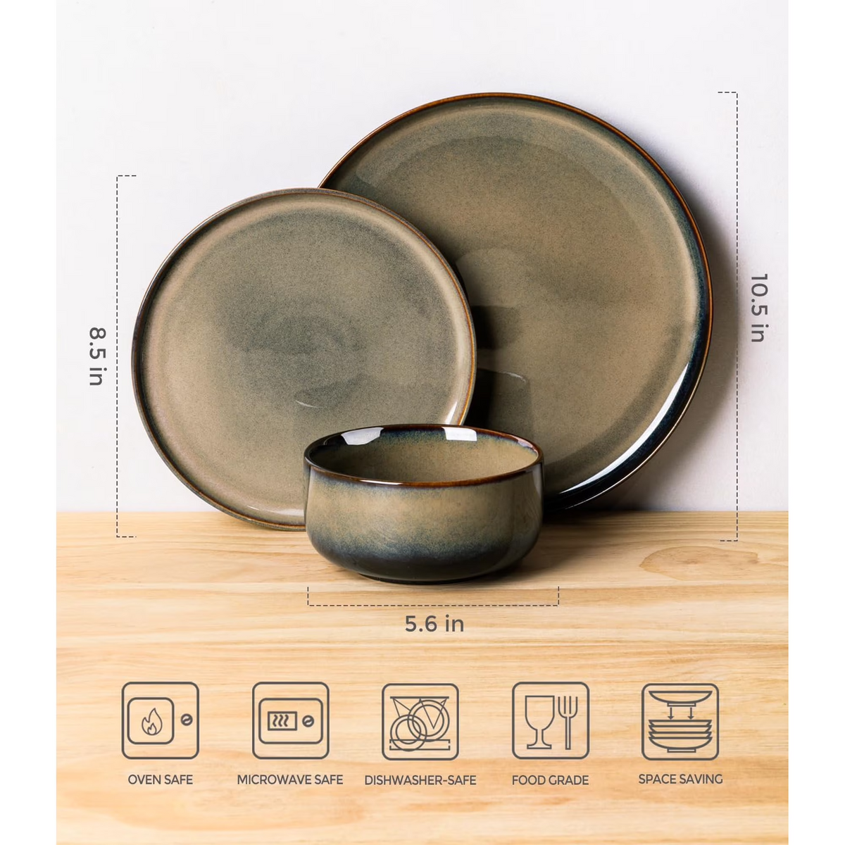 TheTerra Ceramic Dinnerware Sets for 4, 12 Pieces Handmade Reactive Glaze Plates and Bowls Set, Scratch Resistant Dish Set, Oven & Microwave & Dishwasher Safe, Coca Mocha