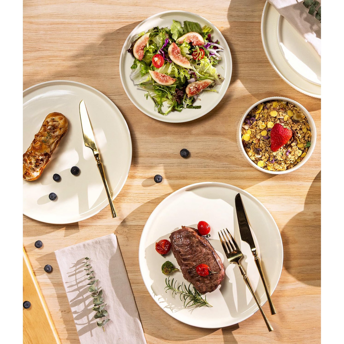 TheTerra Ceramic Dinnerware Sets for 6, 18 Pieces Porcelain Lightweight Plates and Bowls Sets, Scratch Resistant Dish Set, Oven & Microwave & Dishwasher Safe, Beige
