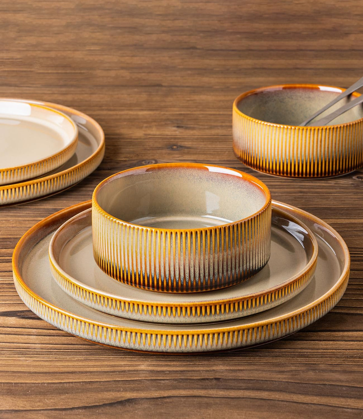 TheTerra 401 Dinnerware Sets for 4,Creamy Amber
