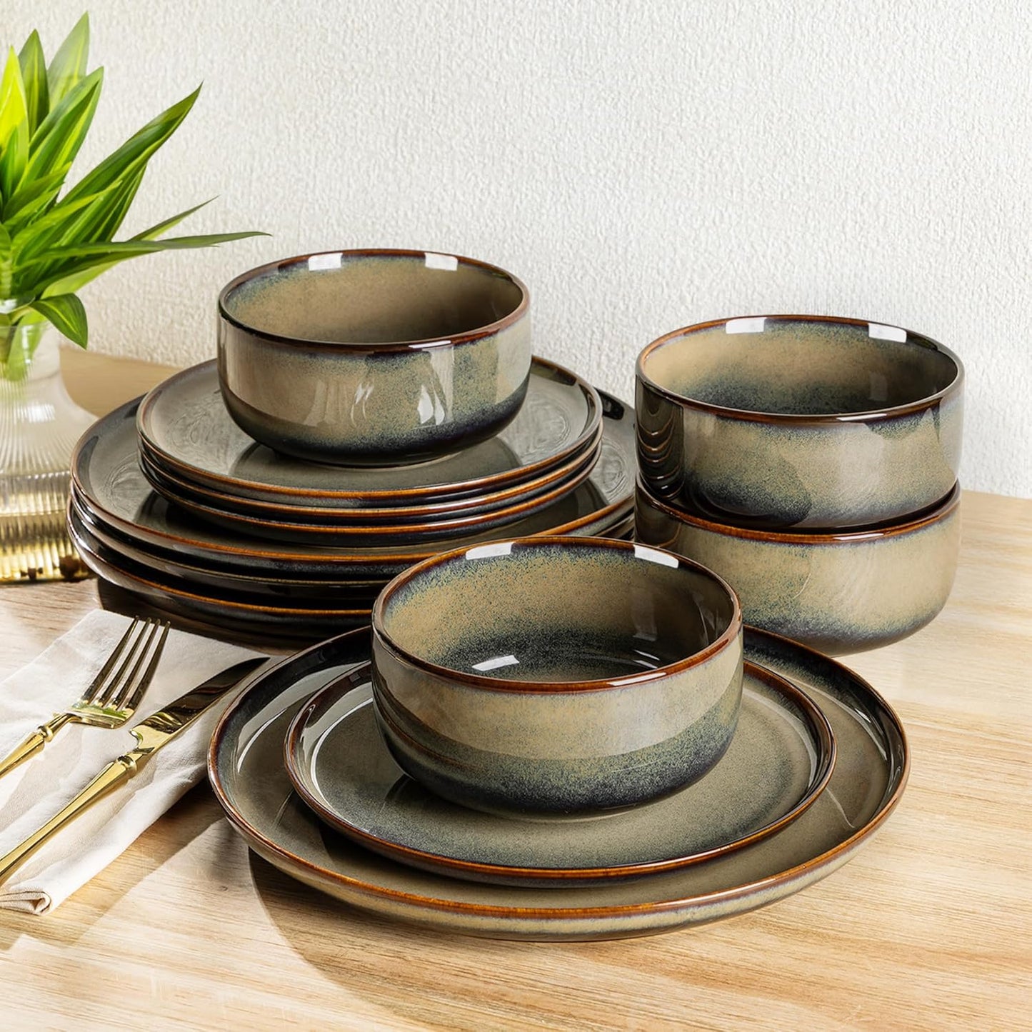 TheTerra 407  Dinnerware Sets for 4,Coca Mocha