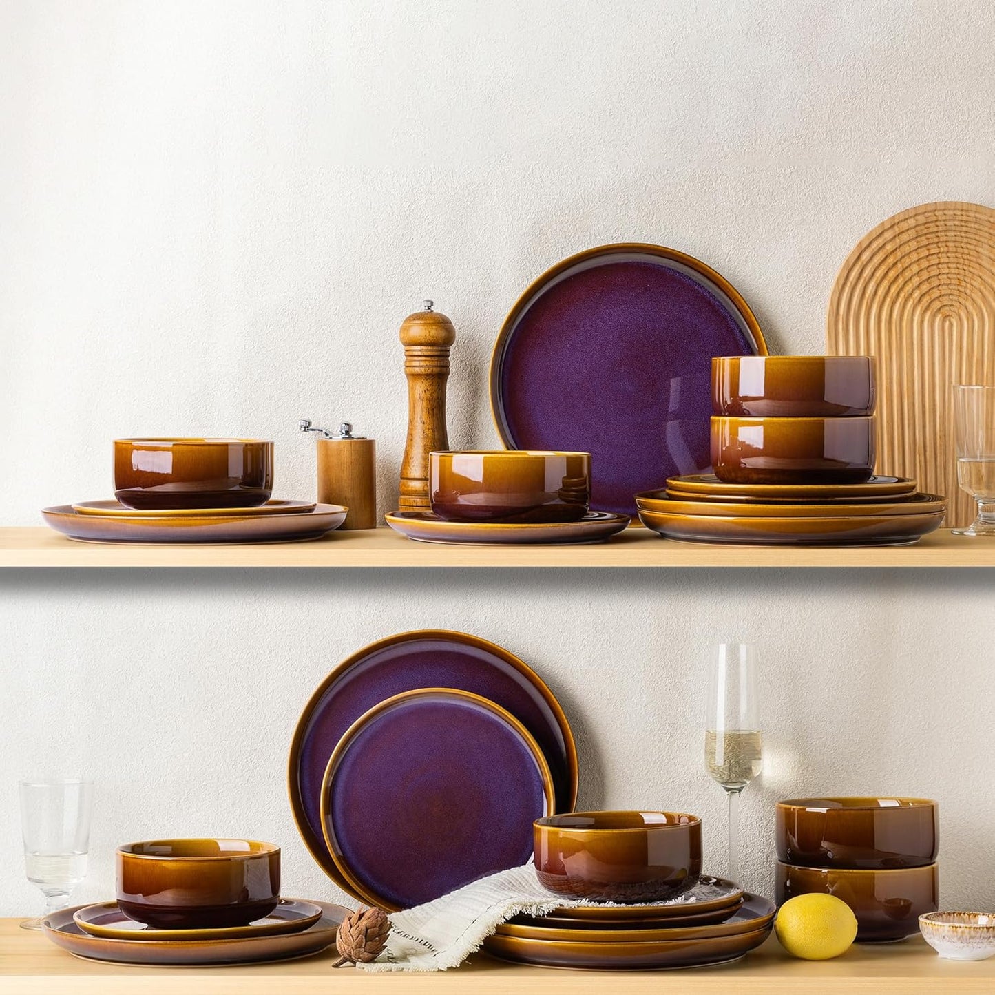 TheTerra 407  Dinnerware Sets for 4,Amber Amethyst