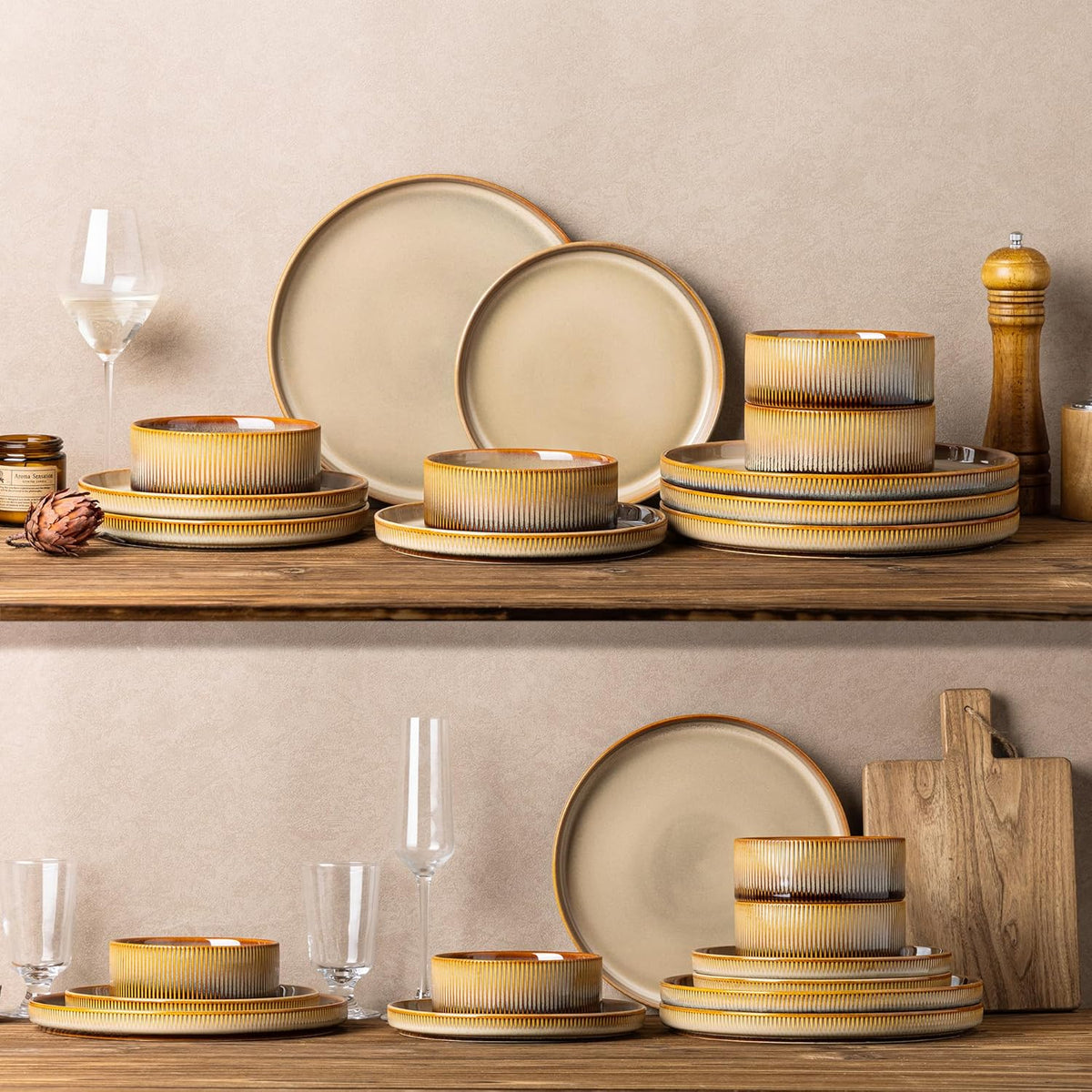 TheTerra 401 Dinnerware Sets for 4,Creamy Amber
