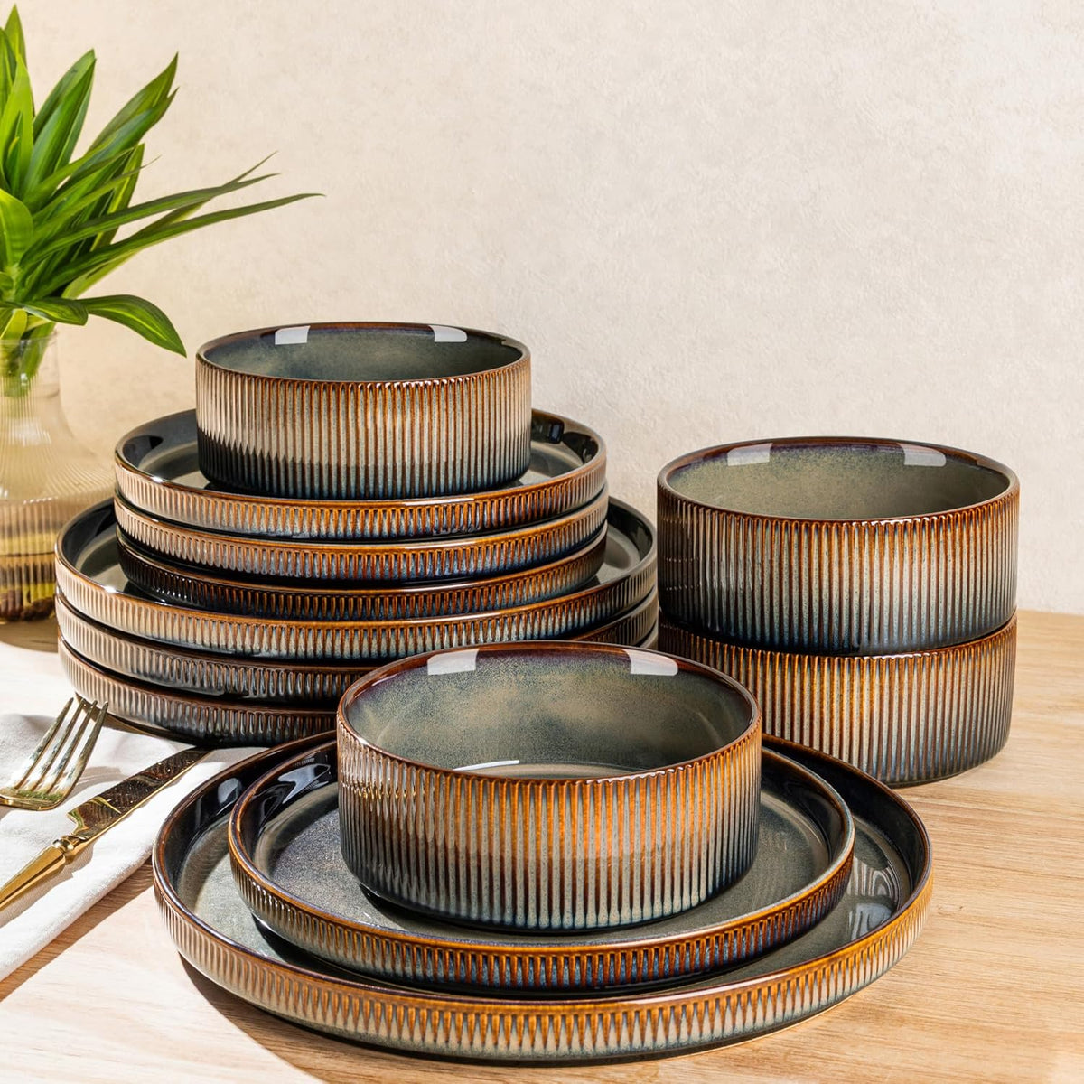 TheTerra 401 Dinnerware Sets for 4,Coca Mocha