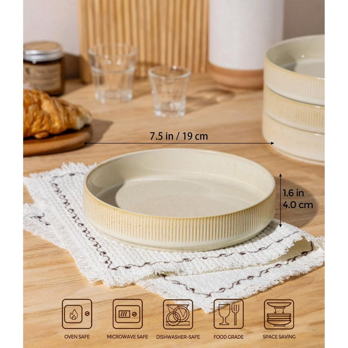 Theterra 7.5'' Ceramic Pasta Bowls, Salad Bowls Set of 4, Stoneware Serving Bowls for Fruits, Noodle, Dinner, House-warming Wedding Present, Cappuccino