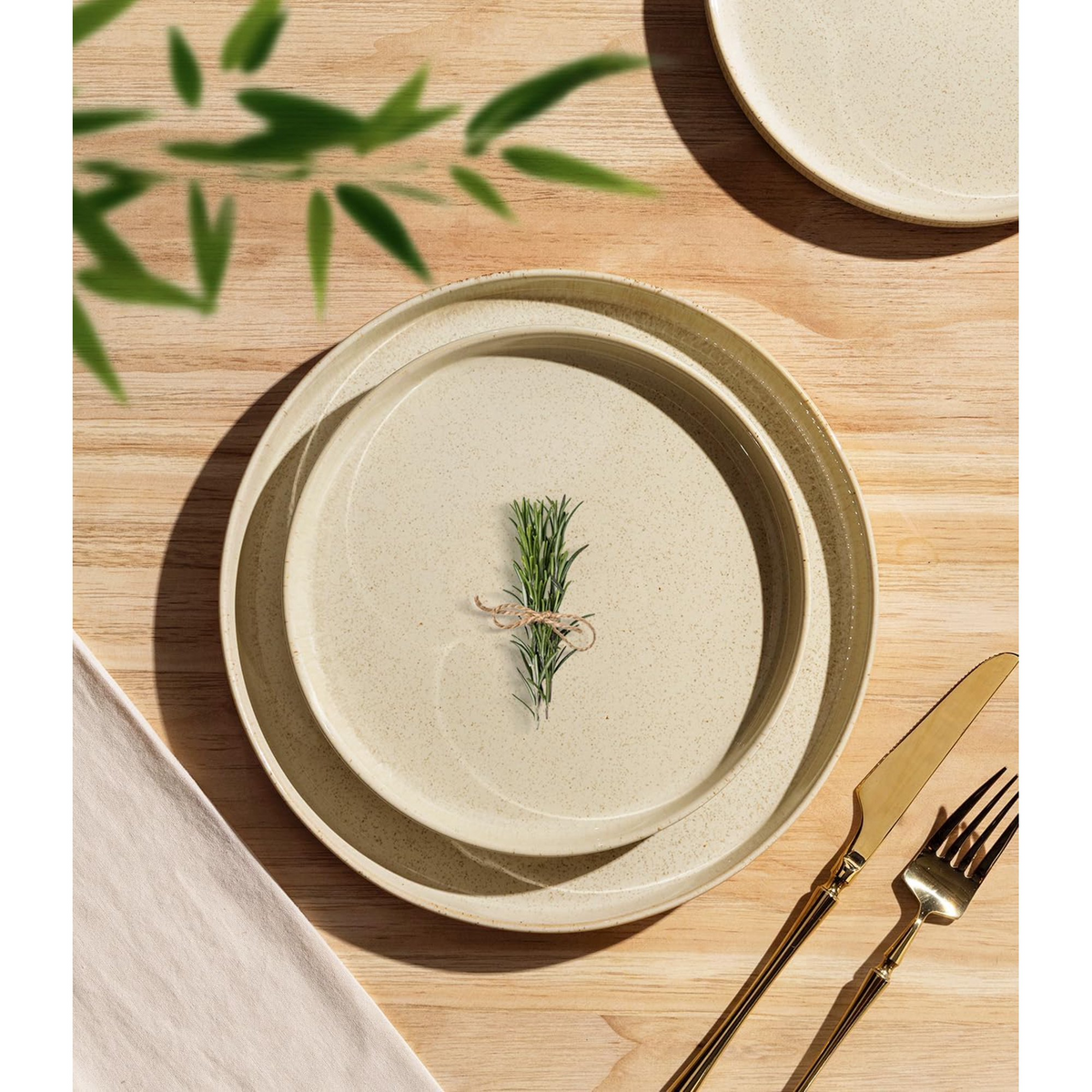 TheTerra Ceramic Dinnerware Sets for 4, 12 Pieces Porcelain Lightweight Speckled Plates and Bowls Sets, Scratch Resistant Dish Set, Oven & Microwave & Dishwasher Safe, Coca Mocha