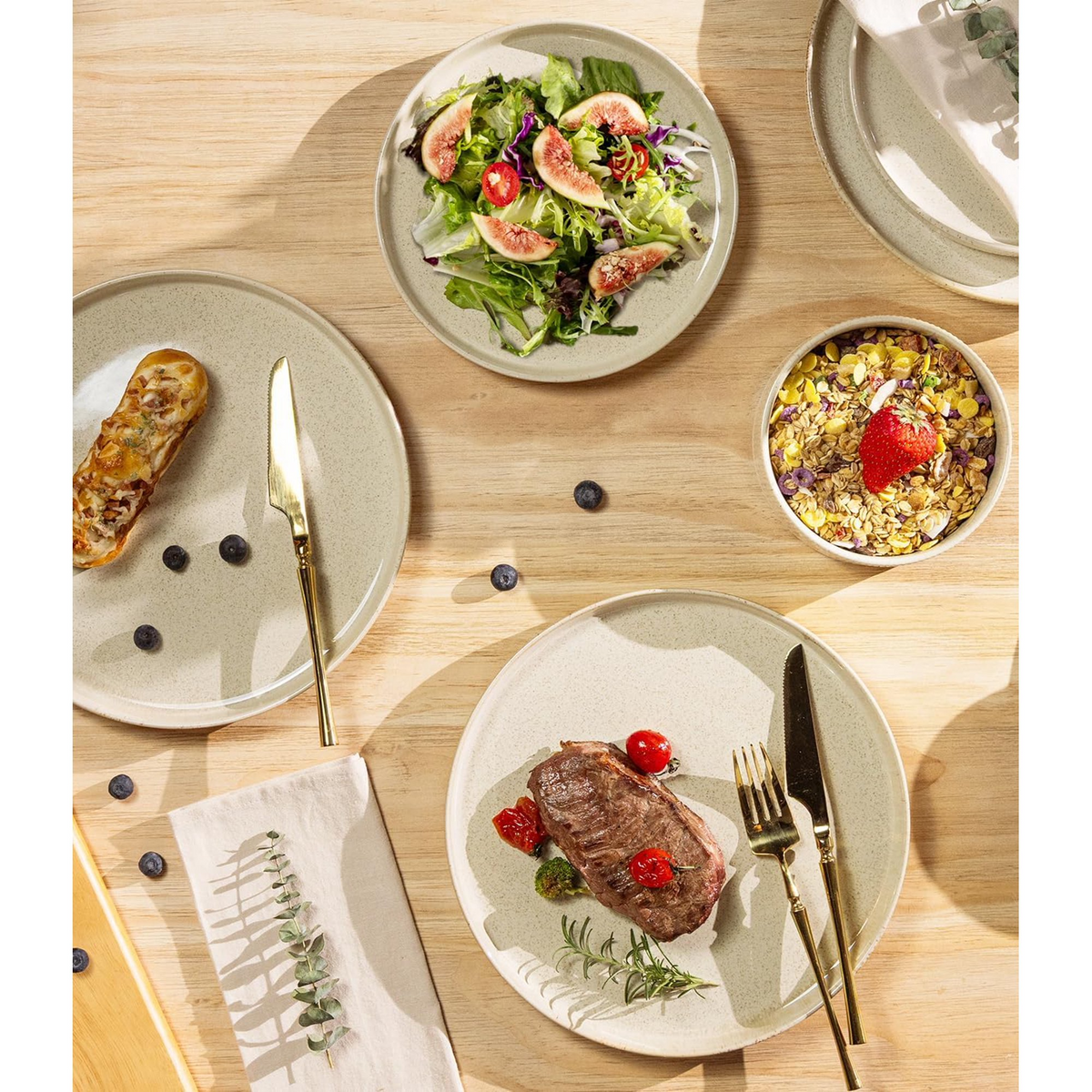 TheTerra Ceramic Dinnerware Sets for 4, 12 Pieces Porcelain Lightweight Speckled Plates and Bowls Sets, Scratch Resistant Dish Set, Oven & Microwave & Dishwasher Safe, Coca Mocha