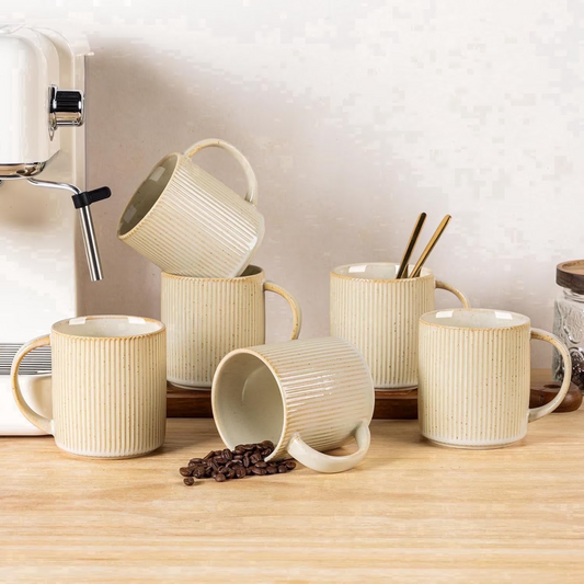 Theterra Ceramic Coffee Mugs Set of 6, 14.2oz Handmade Coffee Cups with Handle for Latte, Tea, Milk, Beer, Hot Cocoa, Cappuccino