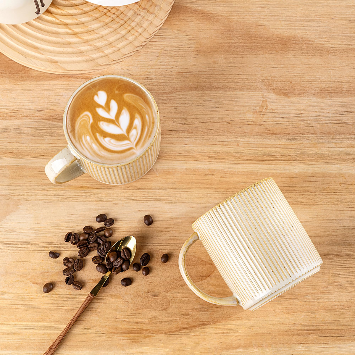 Theterra Ceramic Coffee Mugs Set of 6, 14.2oz Handmade Coffee Cups with Handle for Latte, Tea, Milk, Beer, Hot Cocoa, Cappuccino