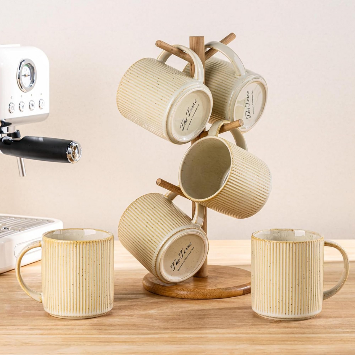 Theterra Ceramic Coffee Mugs Set of 6, 14.2oz Handmade Coffee Cups with Handle for Latte, Tea, Milk, Beer, Hot Cocoa, Cappuccino