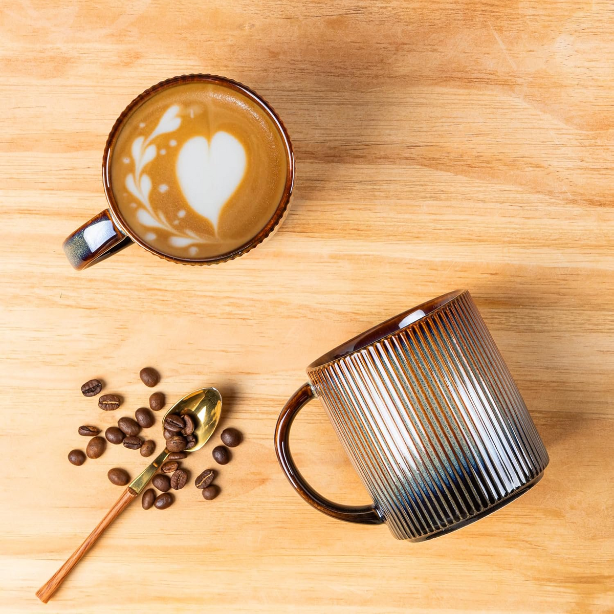 Theterra Ceramic Coffee Mugs Set of 6, 14.2oz Handmade Coffee Cups with Handle for Latte, Tea, Milk, Beer, Hot Cocoa, Coca Mocha