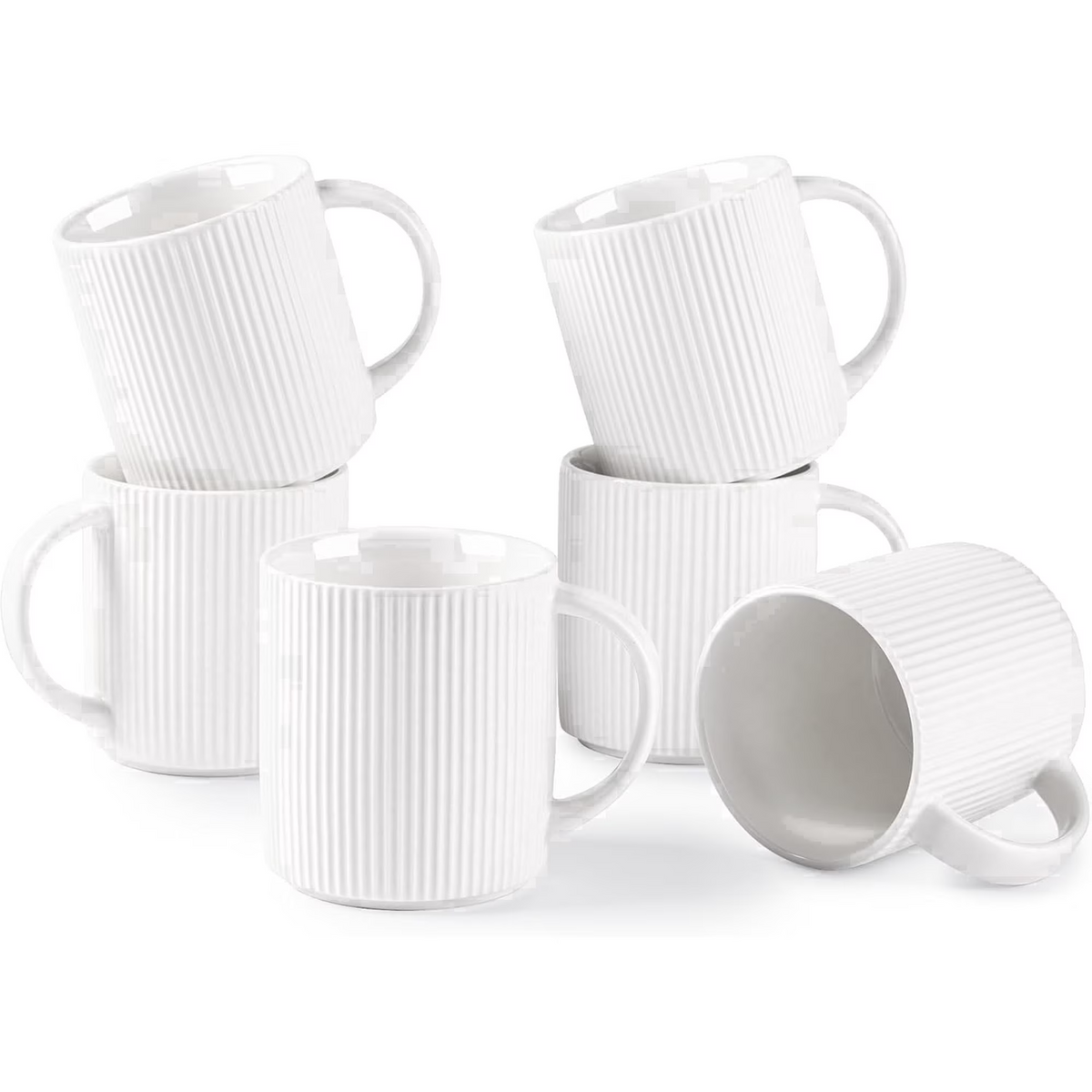 Theterra Ceramic Coffee Mugs Set of 6, 14.2oz Handmade Coffee Cups with Handle for Latte, Tea, Milk, Beer, Hot Cocoa, Bright White
