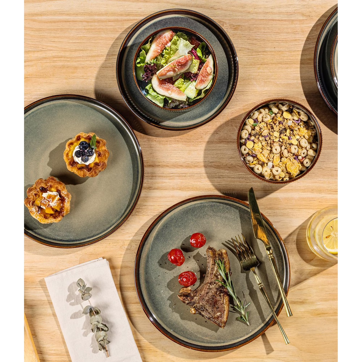TheTerra Ceramic Dinnerware Sets for 4, 12 Pieces Porcelain Lightweight Speckled Plates and Bowls Sets, Scratch Resistant Dish Set, Oven & Microwave & Dishwasher Safe, Coca Mocha