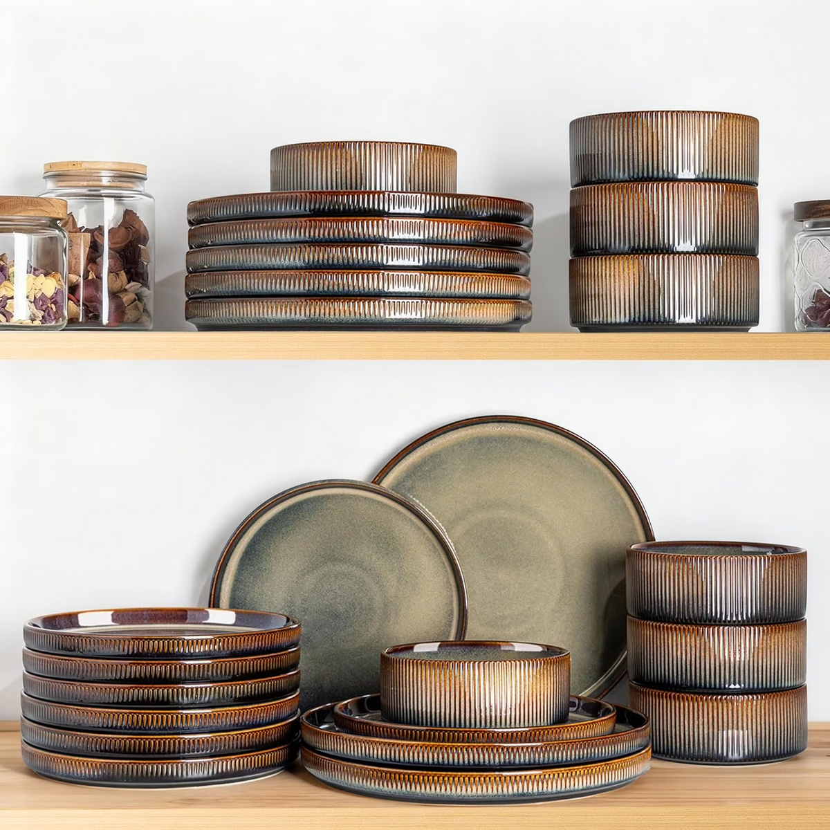 TheTerra Ceramic Dinnerware Sets for 8, 24 Pieces Porcelain Lightweight Speckled Plates and Bowls Sets, Scratch Resistant Dish Set, Oven & Microwave & Dishwasher Safe, Coca Mocha