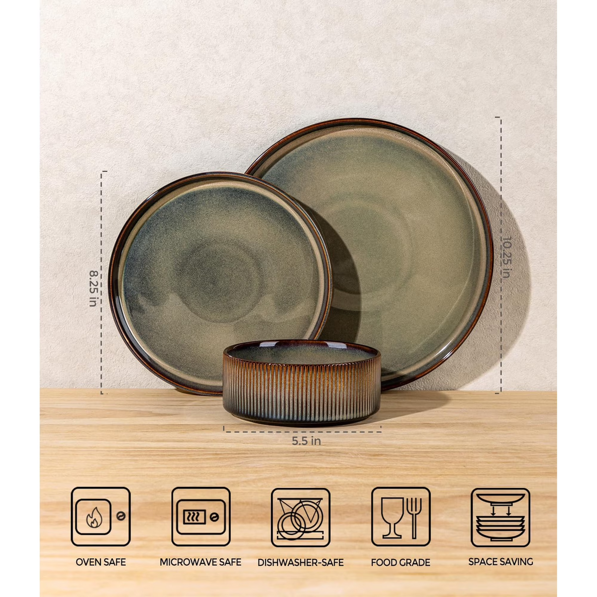 TheTerra Ceramic Dinnerware Sets for 8, 24 Pieces Porcelain Lightweight Speckled Plates and Bowls Sets, Scratch Resistant Dish Set, Oven & Microwave & Dishwasher Safe, Coca Mocha