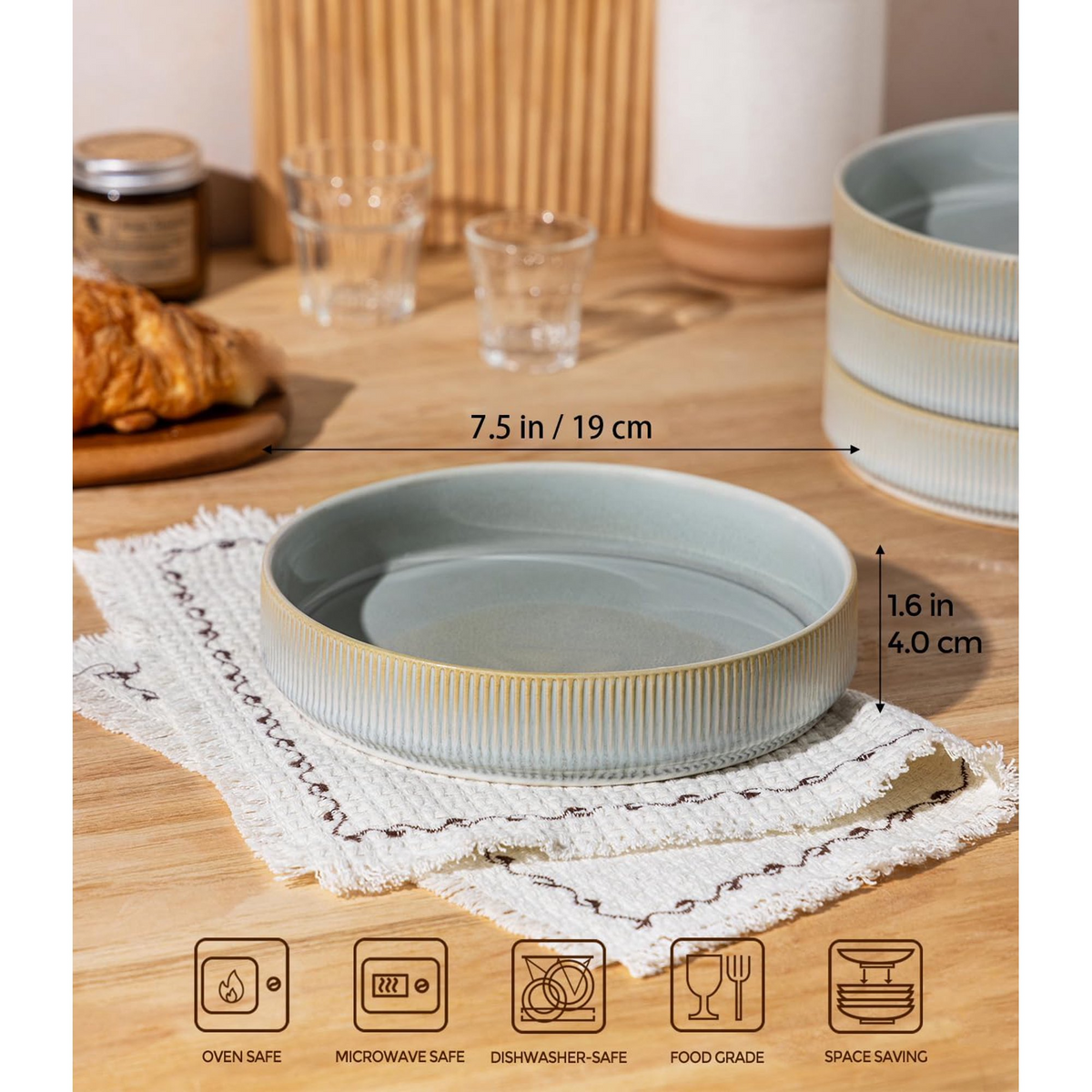 Theterra 7.5'' Ceramic Pasta Bowls, Salad Bowls Set of 4, Stoneware Serving Bowls for Fruits, Noodle, Dinner, House-warming Wedding Present, Desert Sage