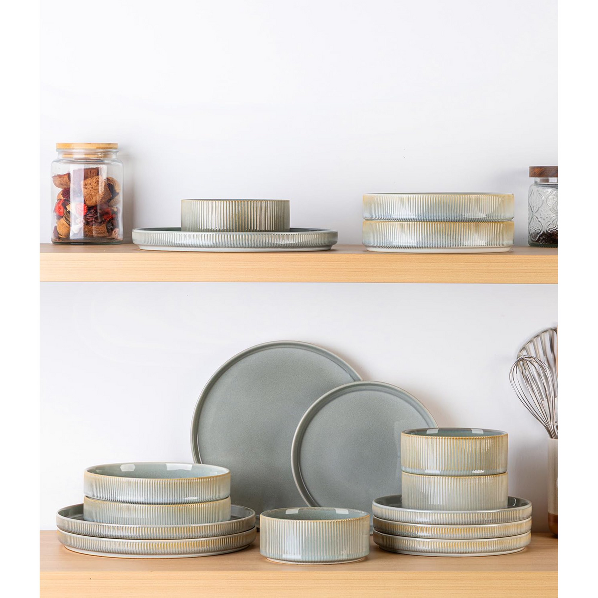 Theterra 7.5'' Ceramic Pasta Bowls, Salad Bowls Set of 4, Stoneware Serving Bowls for Fruits, Noodle, Dinner, House-warming Wedding Present, Desert Sage