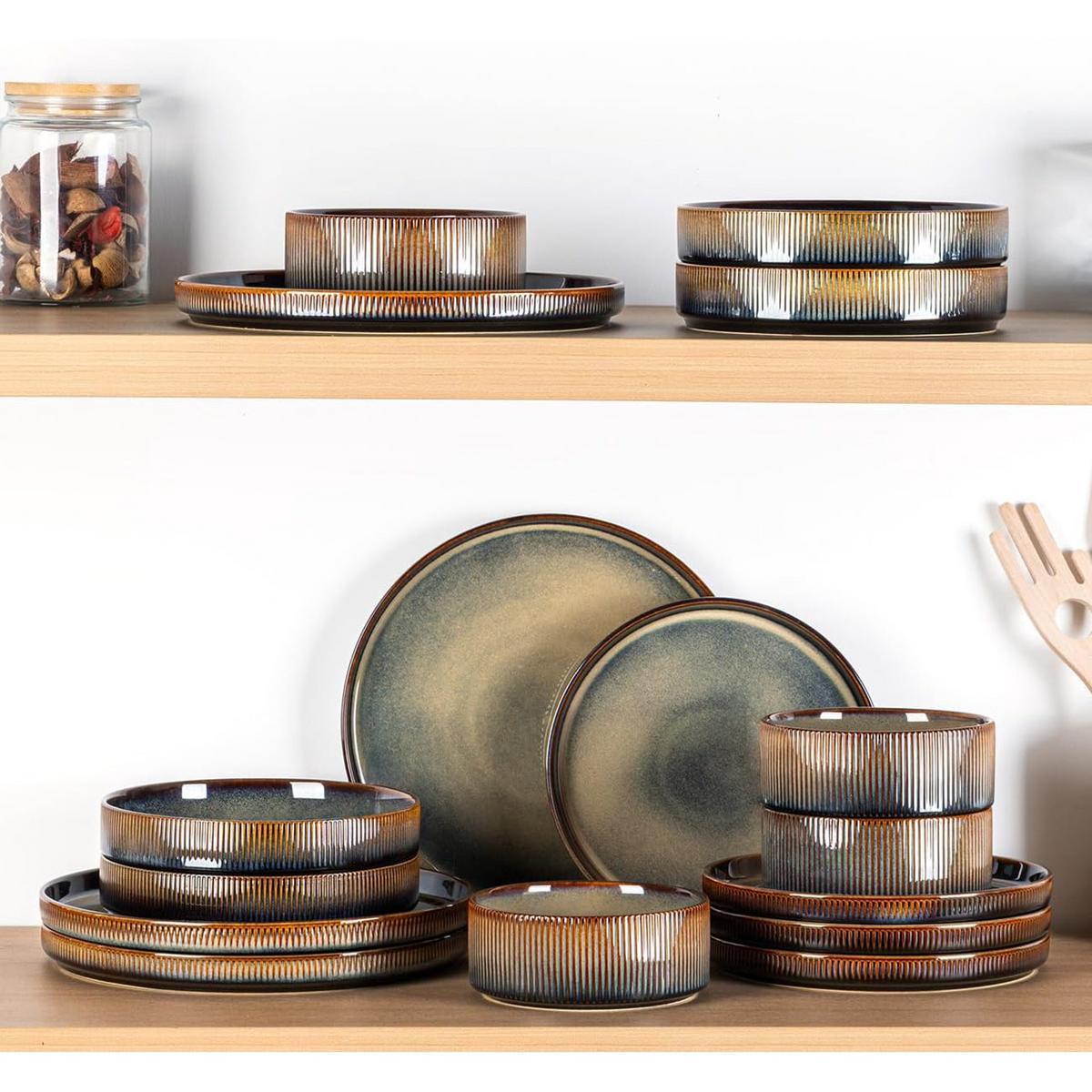 Theterra 7.5'' Ceramic Pasta Bowls, Salad Bowls Set of 4, Stoneware Serving Bowls for Fruits, Noodle, Dinner, House-warming Wedding Present, Coca Mocha