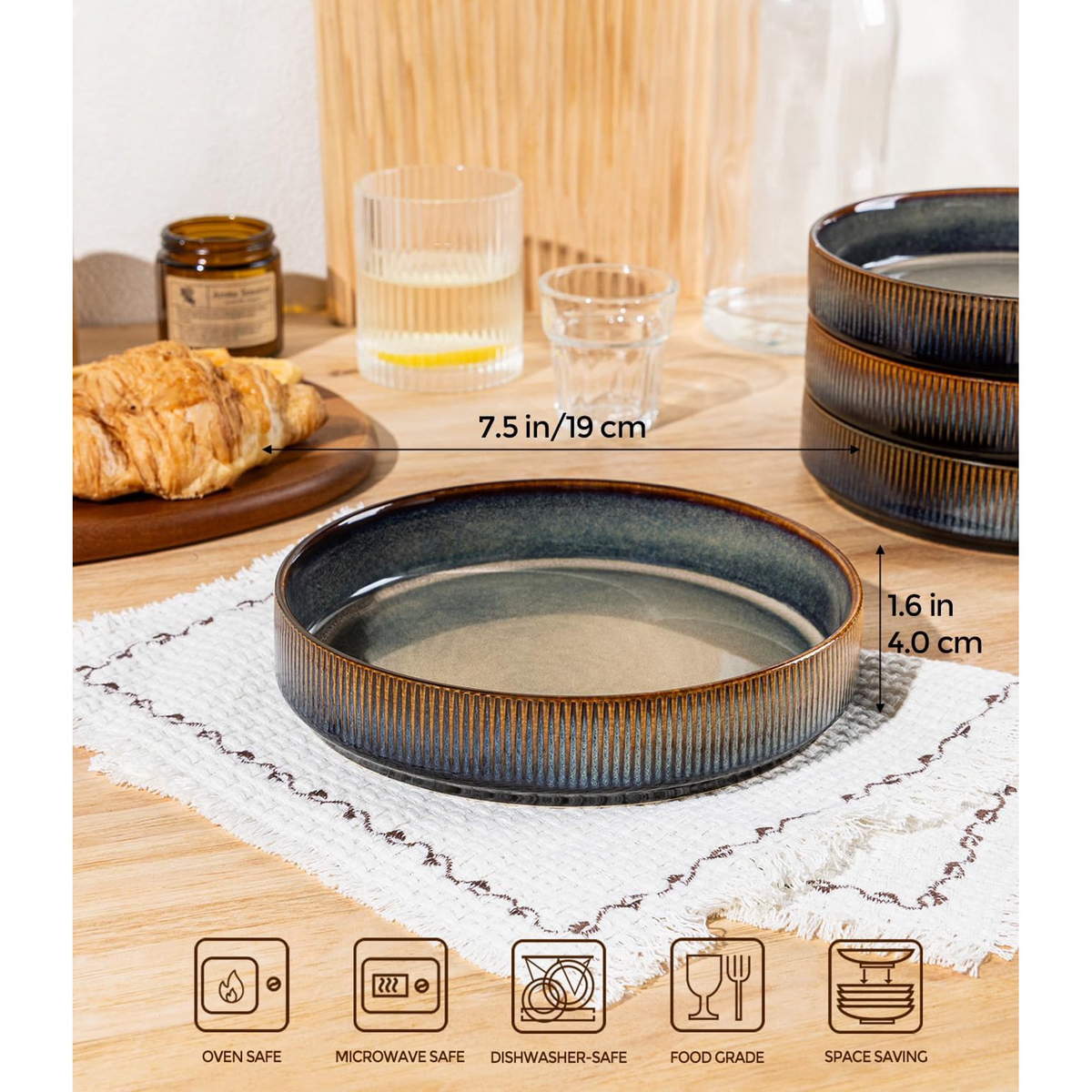 Theterra 7.5'' Ceramic Pasta Bowls, Salad Bowls Set of 4, Stoneware Serving Bowls for Fruits, Noodle, Dinner, House-warming Wedding Present, Coca Mocha