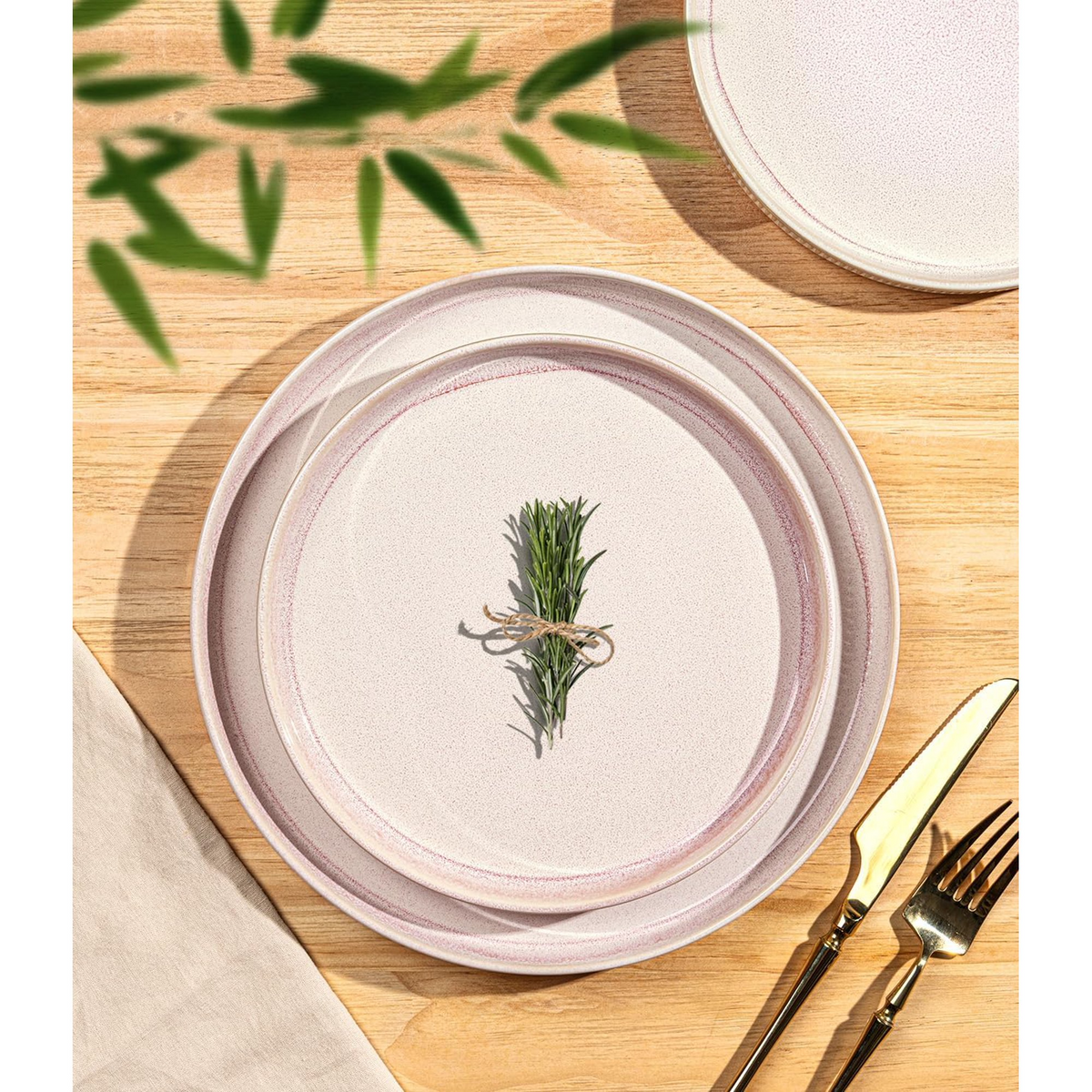TheTerra Ceramic Dinnerware Sets for 4, 12 Pieces Porcelain Lightweight Plates and Bowls Sets, Scratch Resistant Dish Set, Oven &amp; Microwave &amp; Dishwasher Safe, Primrose Pink