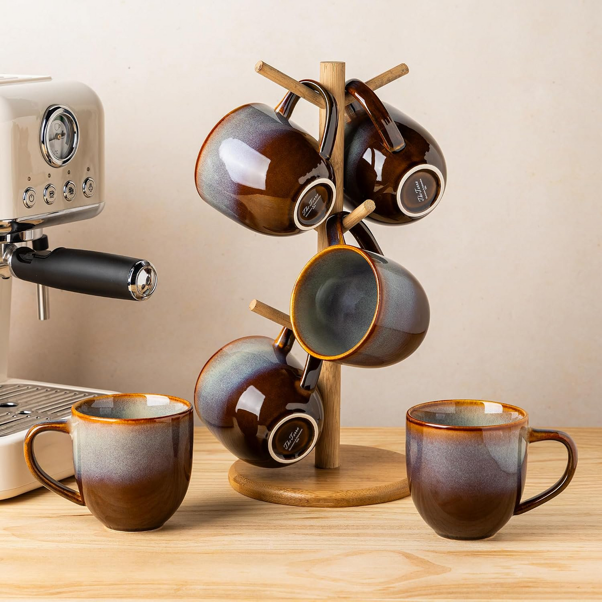 TheTerra Ceramic Coffee Mugs Set of 6, 12oz Handmade Coffee Cups with Handle for Latte, Tea, Milk, Beer, Hot Cocoa, Dusk Blue