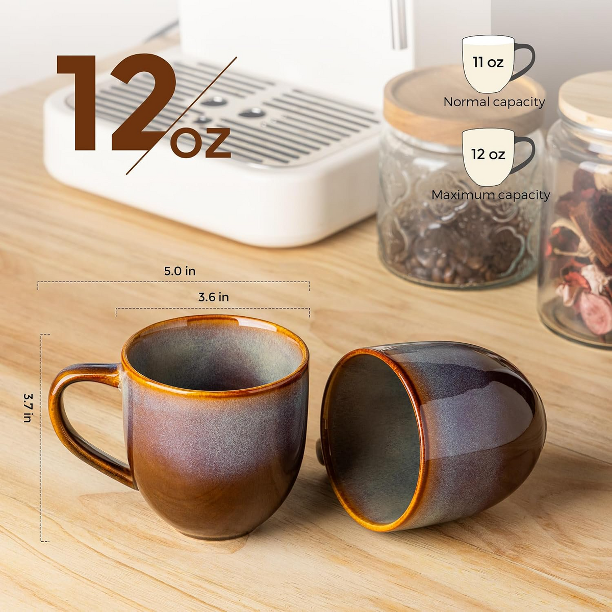 TheTerra Ceramic Coffee Mugs Set of 6, 12oz Handmade Coffee Cups with Handle for Latte, Tea, Milk, Beer, Hot Cocoa, Dusk Blue