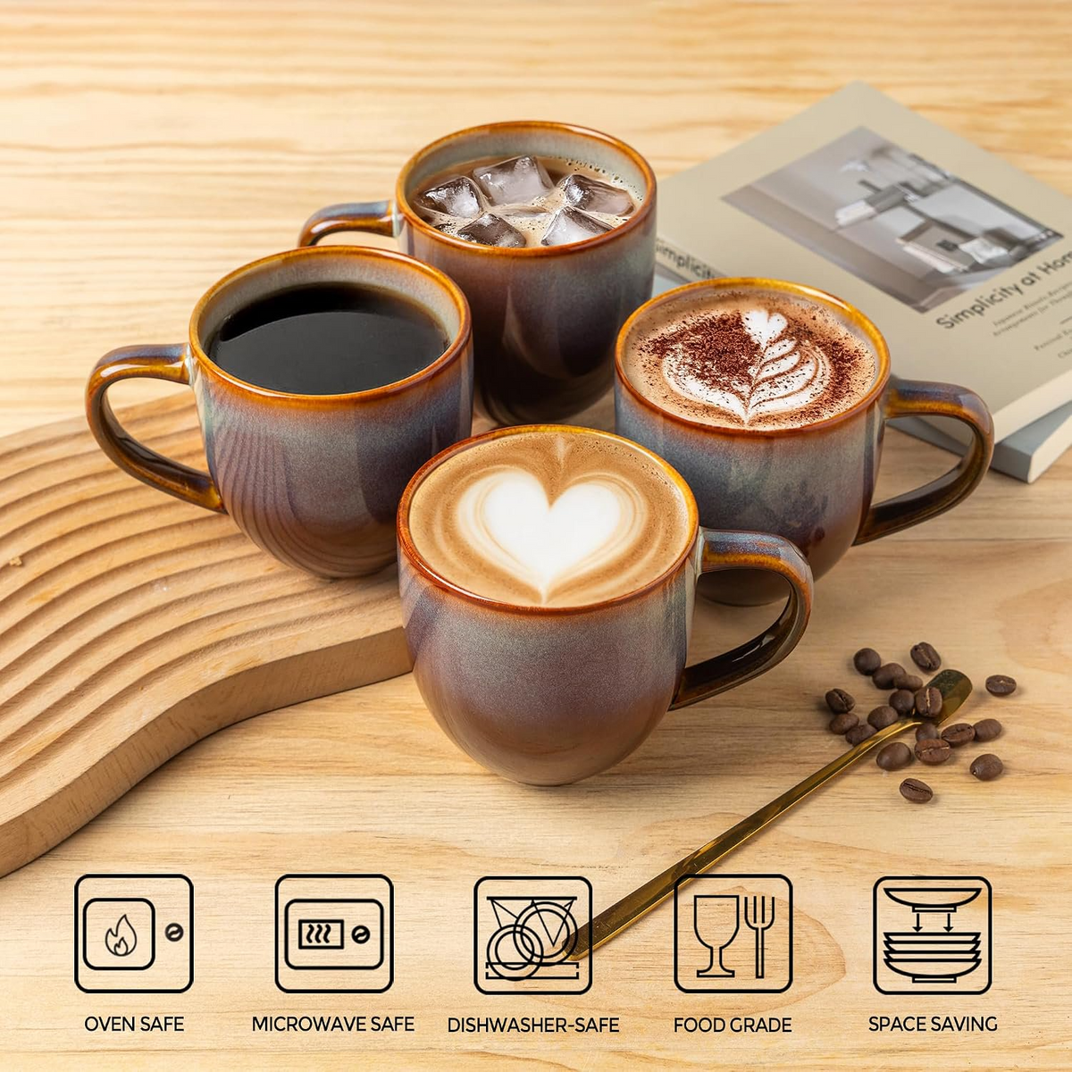 TheTerra Ceramic Coffee Mugs Set of 6, 12oz Handmade Coffee Cups with Handle for Latte, Tea, Milk, Beer, Hot Cocoa, Dusk Blue