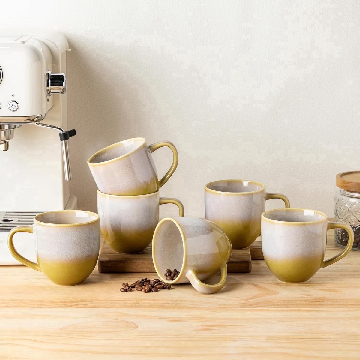 TheTerra Ceramic Coffee Mugs Set of 6, 12oz Handmade Coffee Cups with Handle for Latte, Tea, Milk, Beer, Hot Cocoa, Autumn Haze