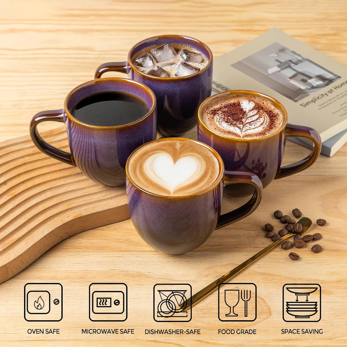 TheTerra Ceramic Coffee Mugs Set of 6, 12oz Handmade Coffee Cups with Handle for Latte, Tea, Milk, Beer, Hot Cocoa, Amber Amethyst