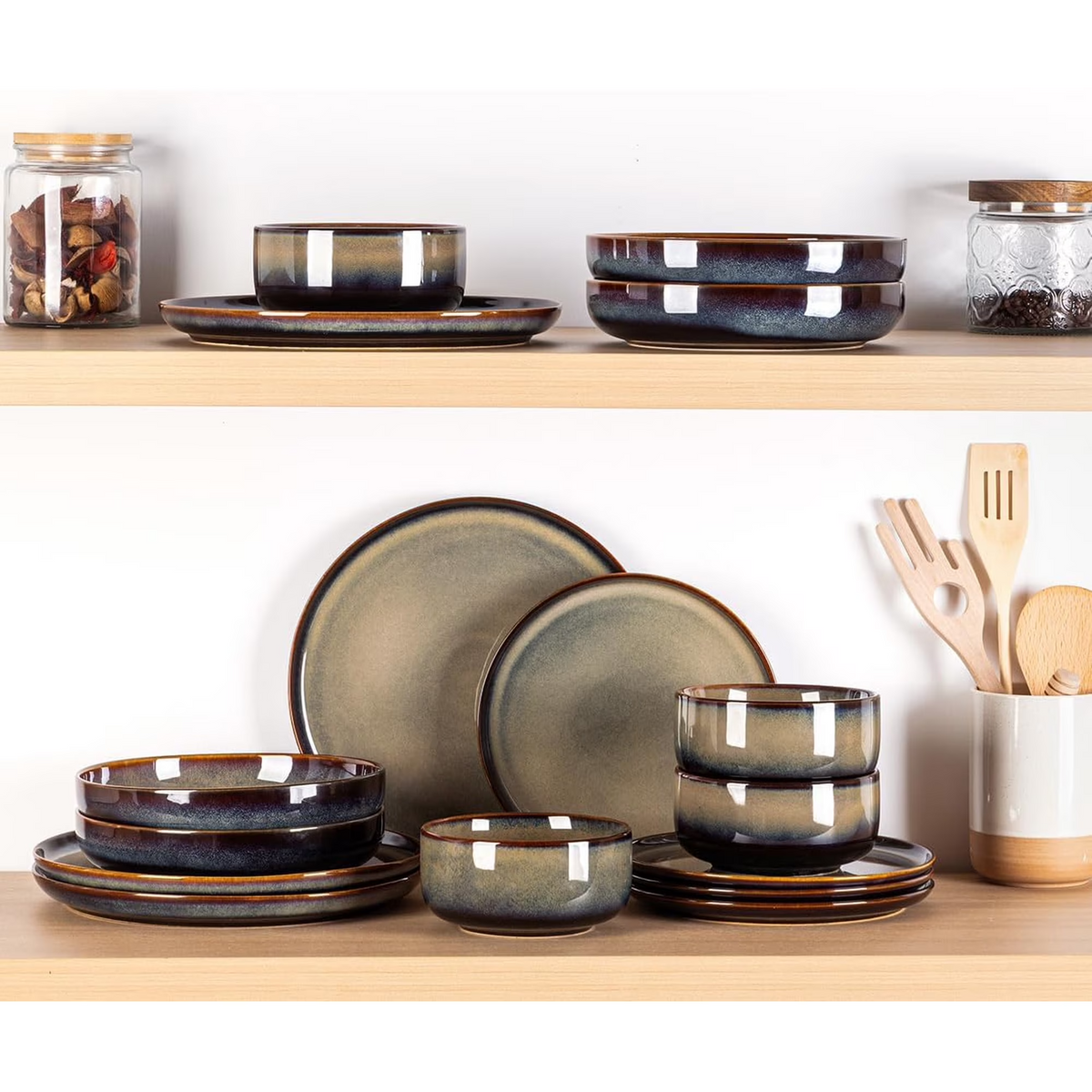 TheTerra 8.5'' Ceramic Pasta Bowls, Salad Bowls Set of 4, Stoneware Serving Bowls for Fruits, Noodle, Dinner, House-warming Wedding Present, Coca Mocha