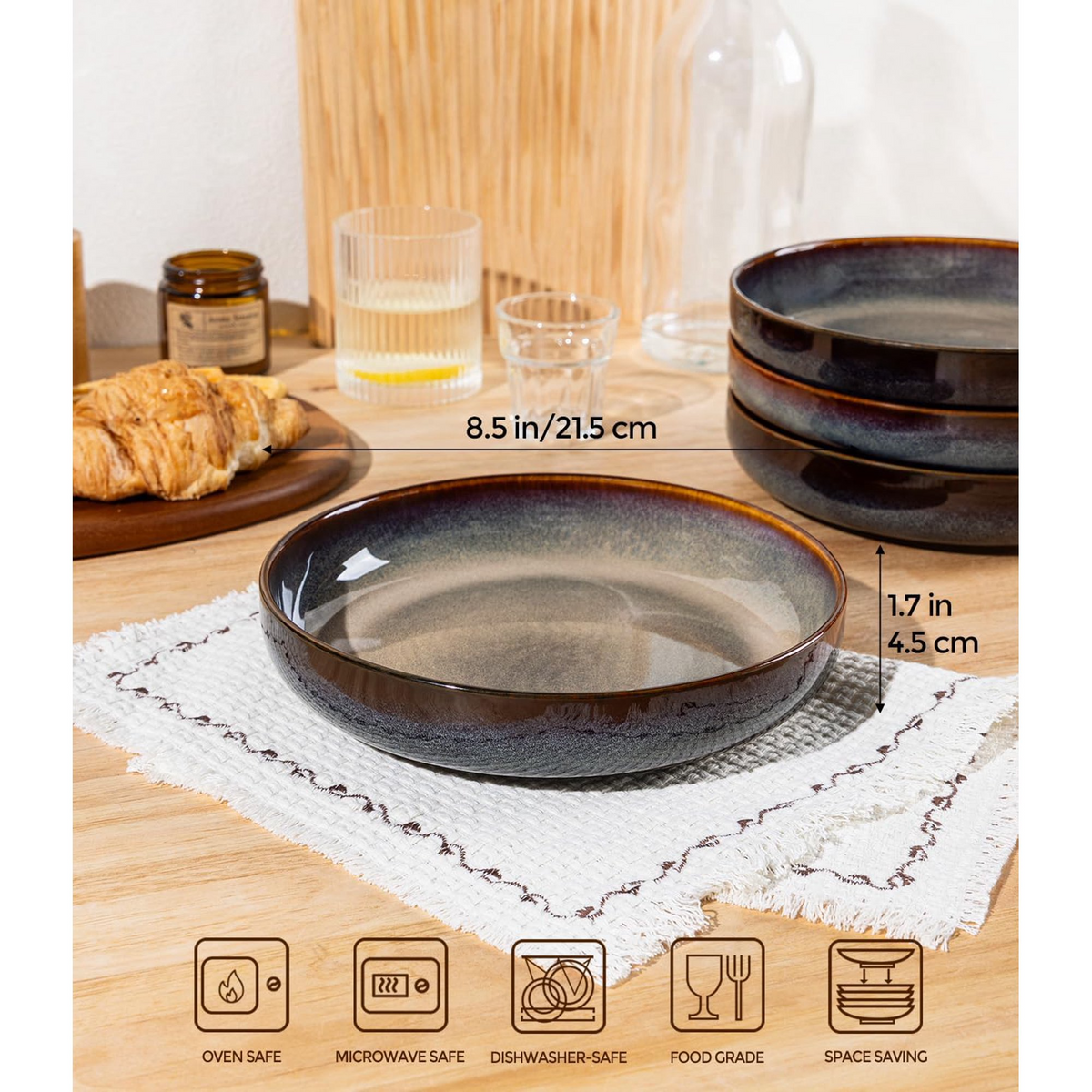 TheTerra 8.5'' Ceramic Pasta Bowls, Salad Bowls Set of 4, Stoneware Serving Bowls for Fruits, Noodle, Dinner, House-warming Wedding Present, Coca Mocha