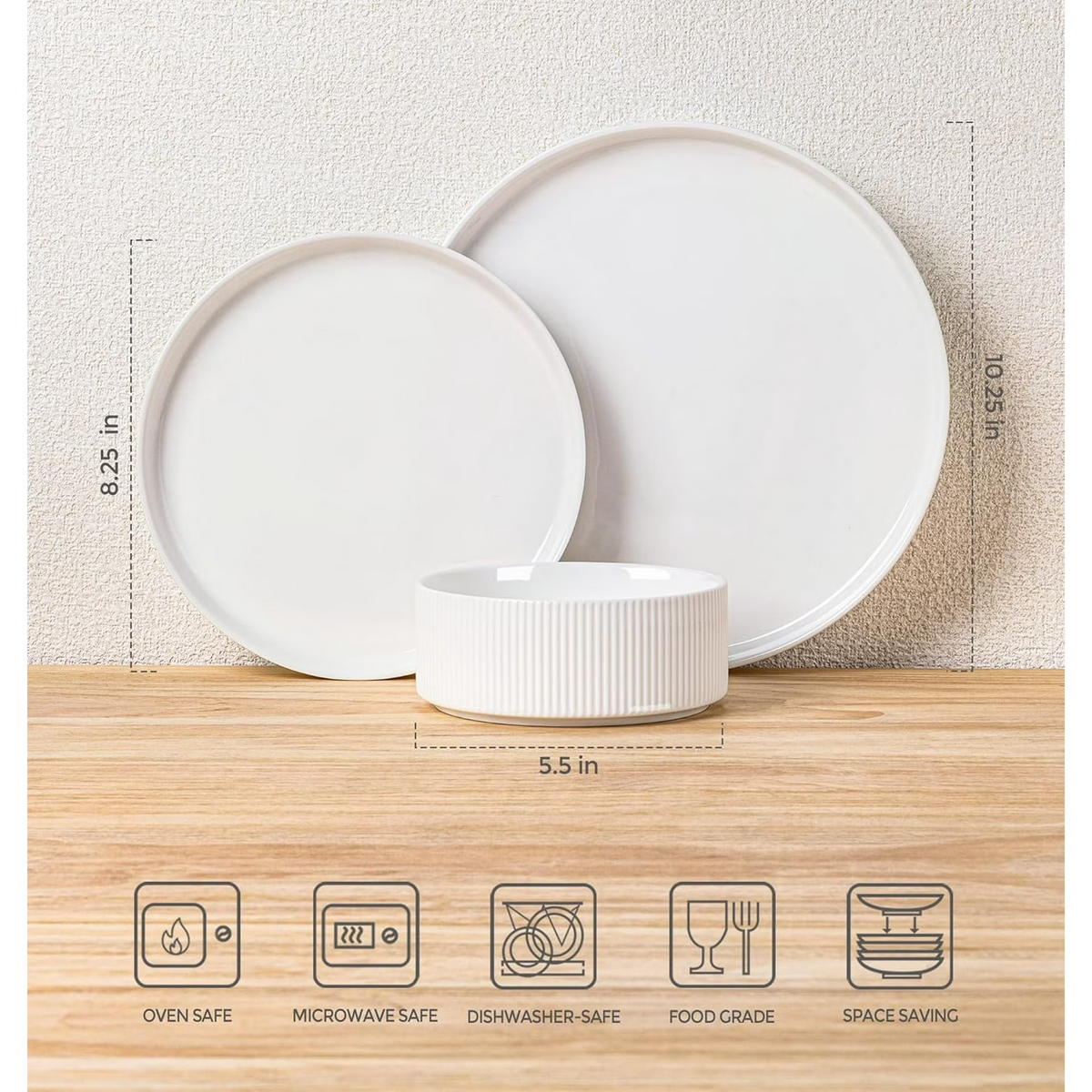 TheTerra Ceramic Dinnerware Sets for 4, 12 Pieces Porcelain Lightweight Plates and Bowls Sets, Scratch Resistant Dish Set, Oven & Microwave & Dishwasher Safe, Bright White