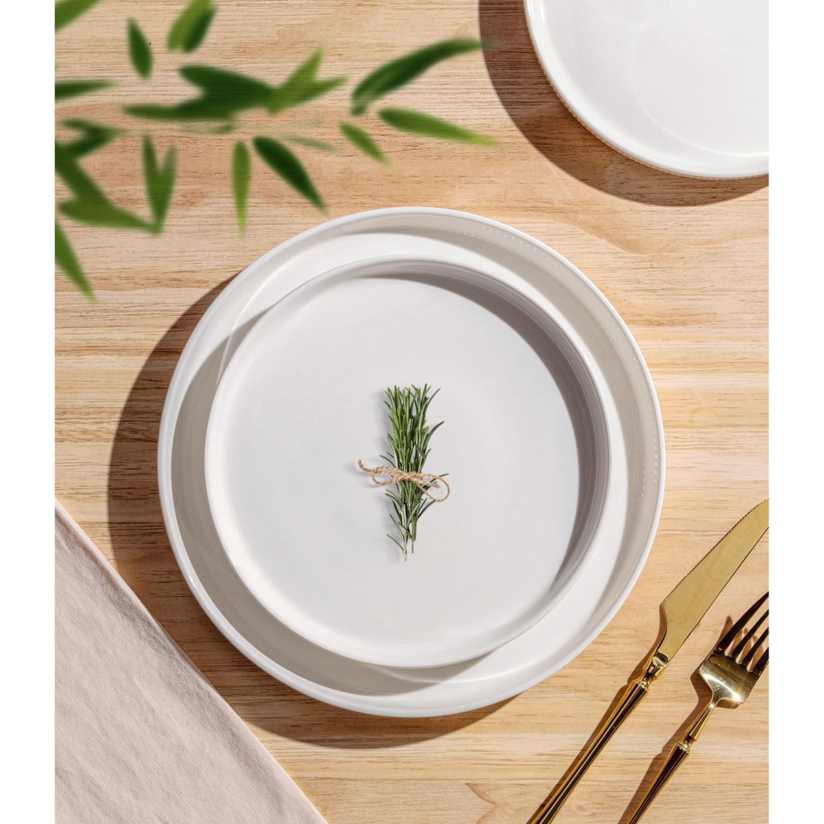 TheTerra Ceramic Dinnerware Sets for 4, 12 Pieces Porcelain Lightweight Plates and Bowls Sets, Scratch Resistant Dish Set, Oven & Microwave & Dishwasher Safe, Bright White