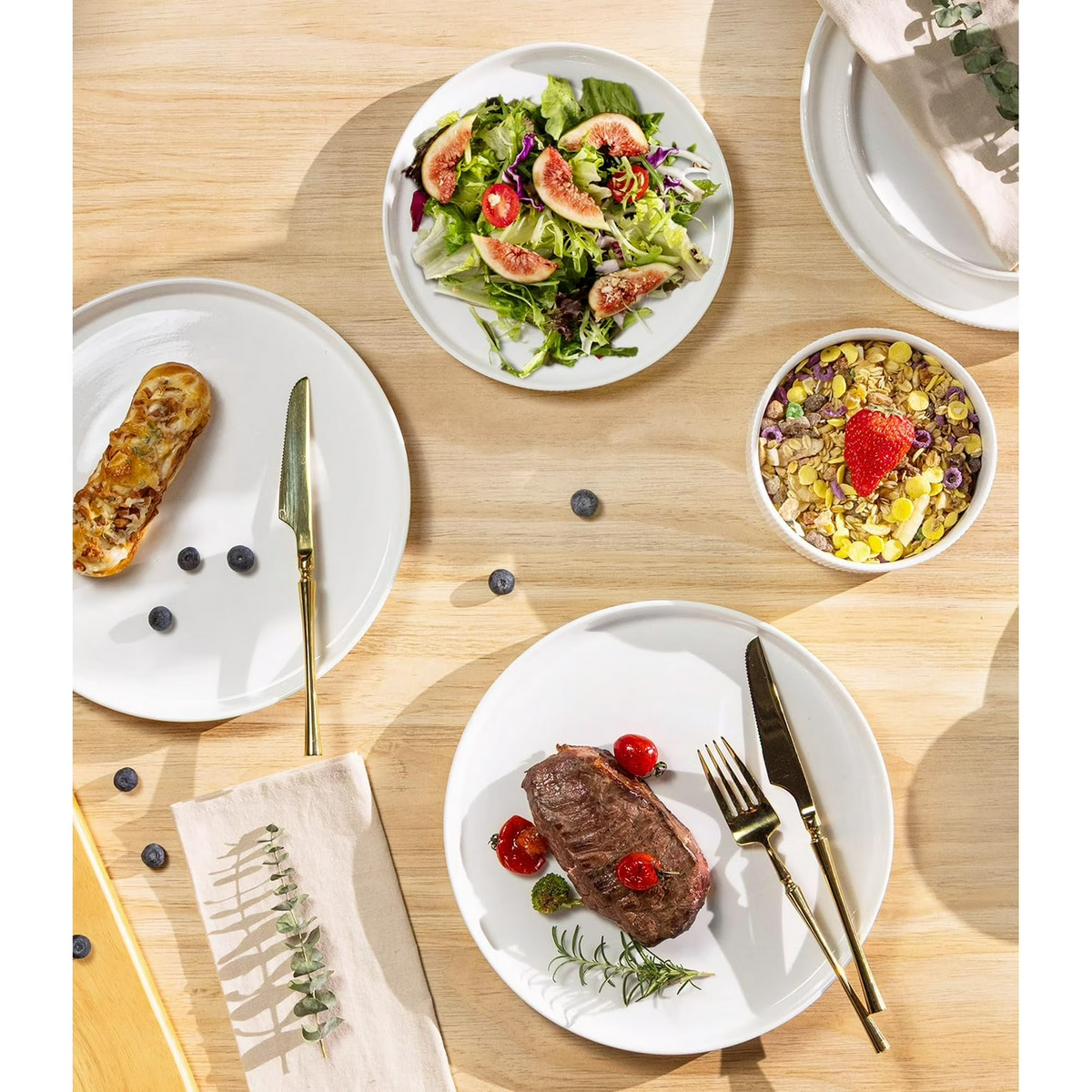 TheTerra Ceramic Dinnerware Sets for 4, 12 Pieces Porcelain Lightweight Plates and Bowls Sets, Scratch Resistant Dish Set, Oven & Microwave & Dishwasher Safe, Bright White